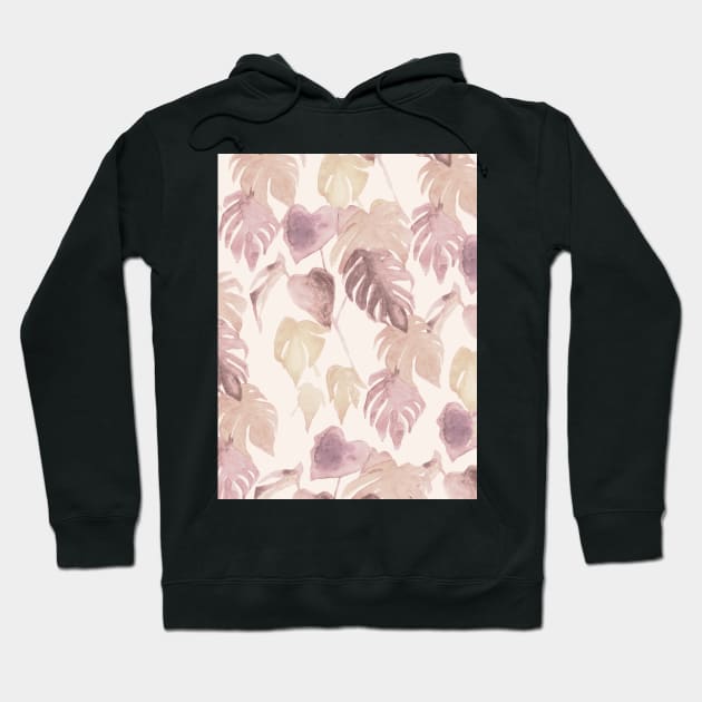 Watercolor botanical monstera and palm leaves in blush pink Hoodie by Bloomartgallery